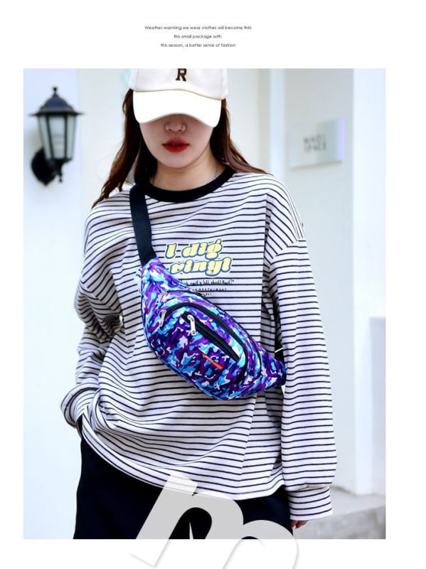 Ženska najlonska torbica za pojas, street-trend stil, zatvarač, džep za telefon, za rekreacijska putovanja
