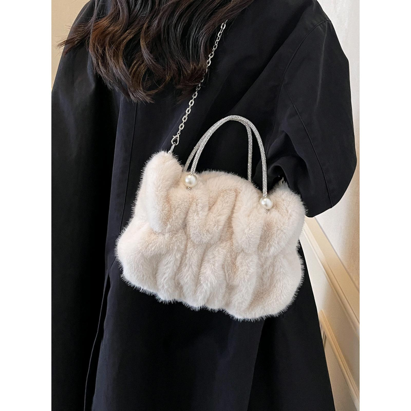 Crossbody torba od pliša, gradski minimalistički stil, vodoravni kvadratni oblik, podstava od sintetičke kože, džep za mobitel