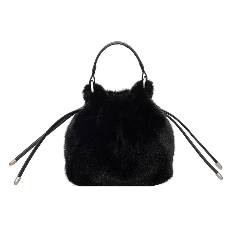 Geantă bucket din pluș, stil proaspăt și dulce, căptușeală poliester, buzunar interior laminat cu fermoar