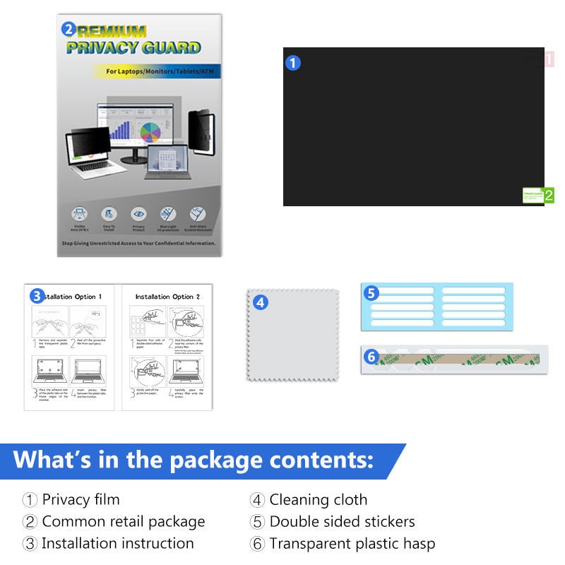 Adatvédelmi képernyővédő fólia laptopokhoz és asztali számítógépekhez — PET anyag, elektrosztatikus adhézió, OEM gyártás, 100 g