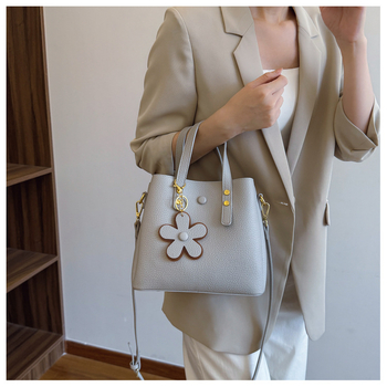 HS PU Geantă bucket pentru femei, capacitate mare, cu fermoar