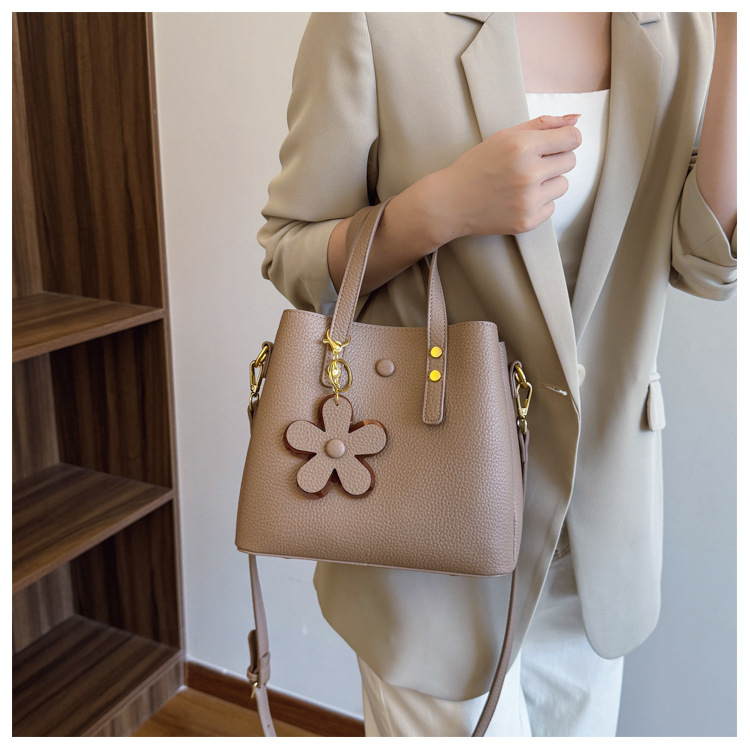 HS PU Geantă bucket pentru femei, capacitate mare, cu fermoar