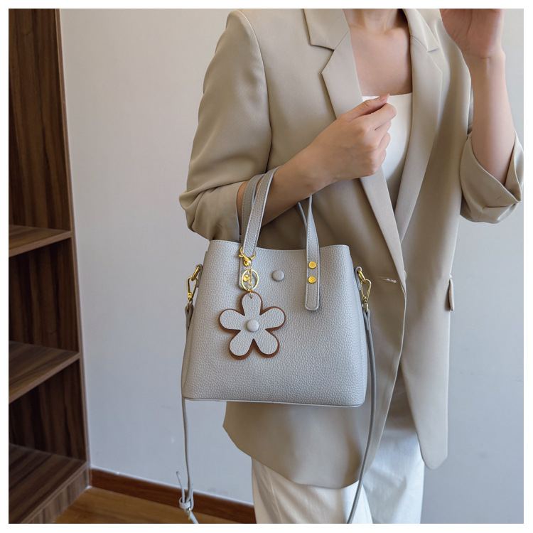 HS PU Geantă bucket pentru femei, capacitate mare, cu fermoar