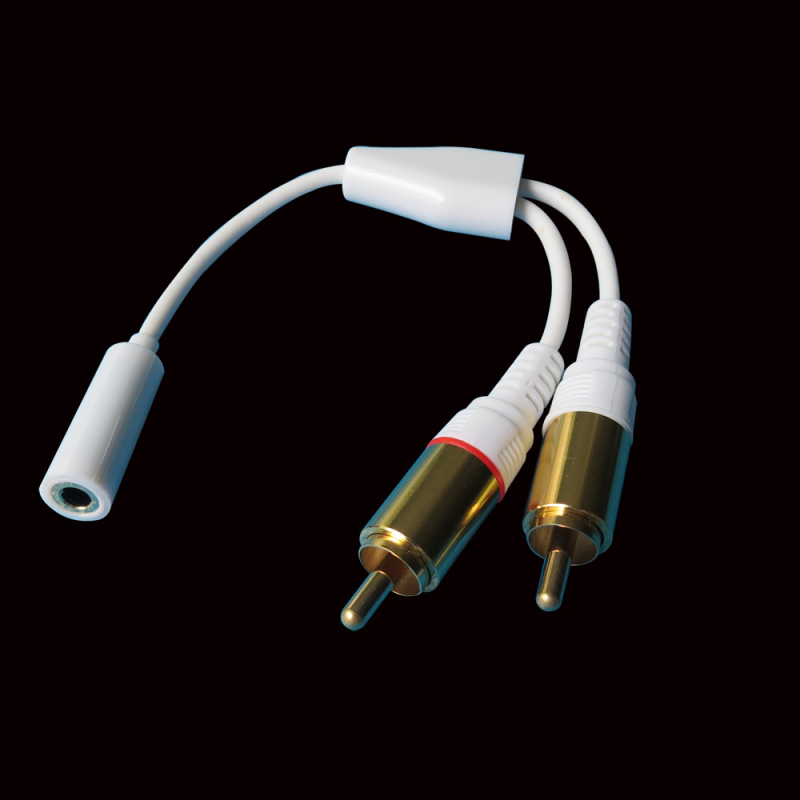Cablu audio 3,5 mm femelă spre 2RCA mascul, placare cu aur, nucleu din cupru, ROHS, model K-CABLE05PG