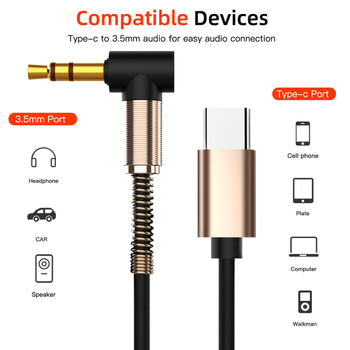 Cablu adaptor Type-C la 3,5 mm pentru audio auto, miez din cupru placat cu argint, țesut, certificat CE, 35 g