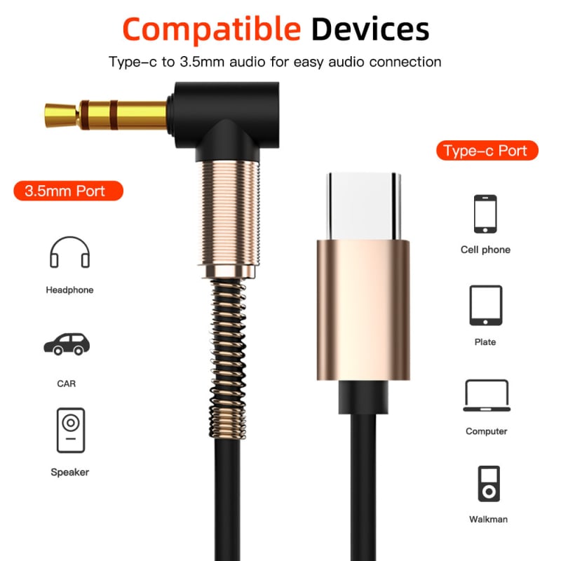 Cablu adaptor Type-C la 3,5 mm pentru audio auto, miez din cupru placat cu argint, țesut, certificat CE, 35 g