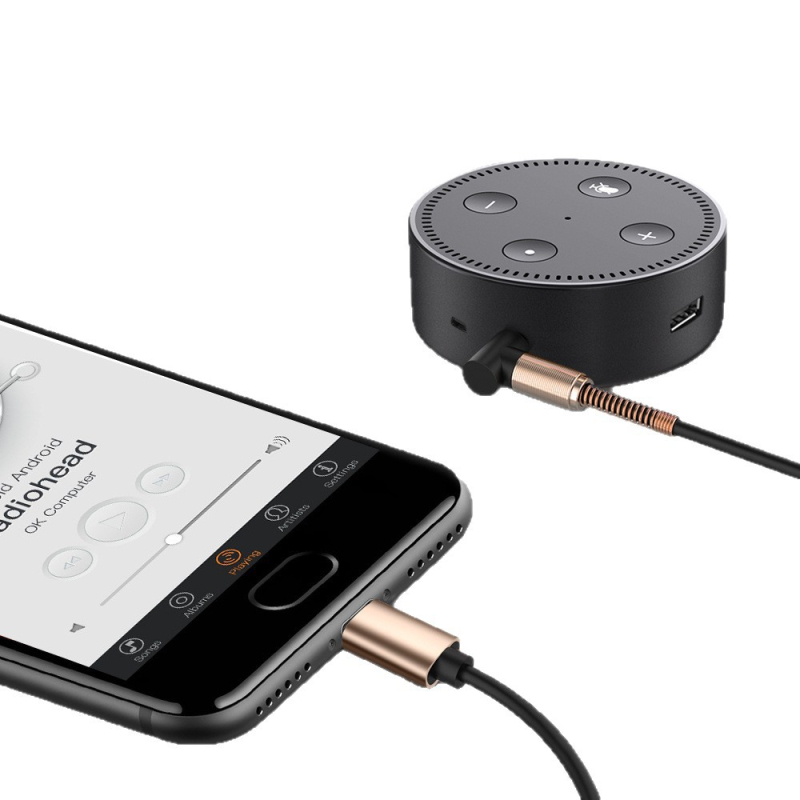 Cablu adaptor Type-C la 3,5 mm pentru audio auto, miez din cupru placat cu argint, țesut, certificat CE, 35 g