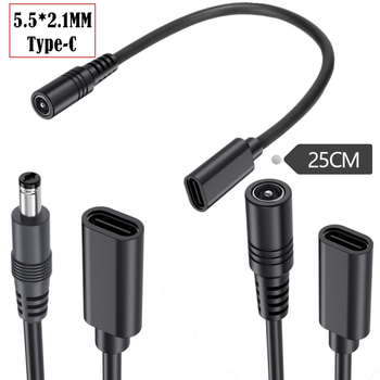 DC barošanas pagarinājuma kabelis, DC kontaktiem uz USB-C sieviešu ligzdu, 3A, 5-24V (Modelis YR-USB3.1-DC-20)