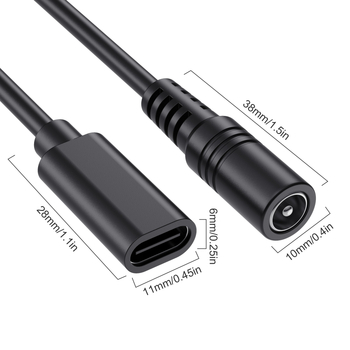 DC barošanas pagarinājuma kabelis, DC kontaktiem uz USB-C sieviešu ligzdu, 3A, 5-24V (Modelis YR-USB3.1-DC-20)