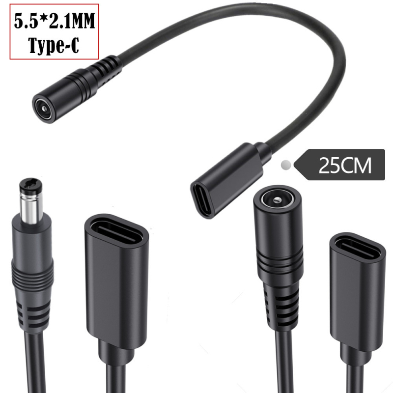 DC barošanas pagarinājuma kabelis, DC kontaktiem uz USB-C sieviešu ligzdu, 3A, 5-24V (Modelis YR-USB3.1-DC-20)