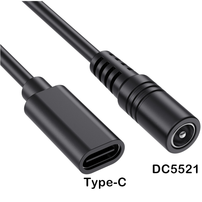 DC barošanas pagarinājuma kabelis, DC kontaktiem uz USB-C sieviešu ligzdu, 3A, 5-24V (Modelis YR-USB3.1-DC-20)