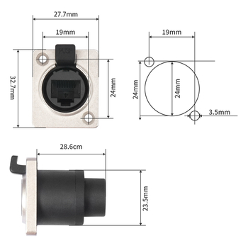 RJ45 gigabīta tīkla savienotājs ar D tipa paneļa montāžu, sieviete-sieviete, modelis ETH6L, 500 ievietošanas-izņemšanas cikli