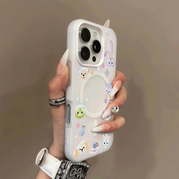 Magnetska 2-u-1 jelly futrola za iPhone 12–14 Pro Max i Pro modele, zaštita od pada, dizajn s likom crtane životinje, mekan okvir i tvrdi akrilni stražnji panel, ručno oslikan završetak