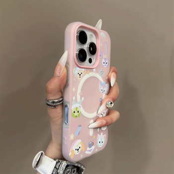 Magnetska 2-u-1 jelly futrola za iPhone 12–14 Pro Max i Pro modele, zaštita od pada, dizajn s likom crtane životinje, mekan okvir i tvrdi akrilni stražnji panel, ručno oslikan završetak