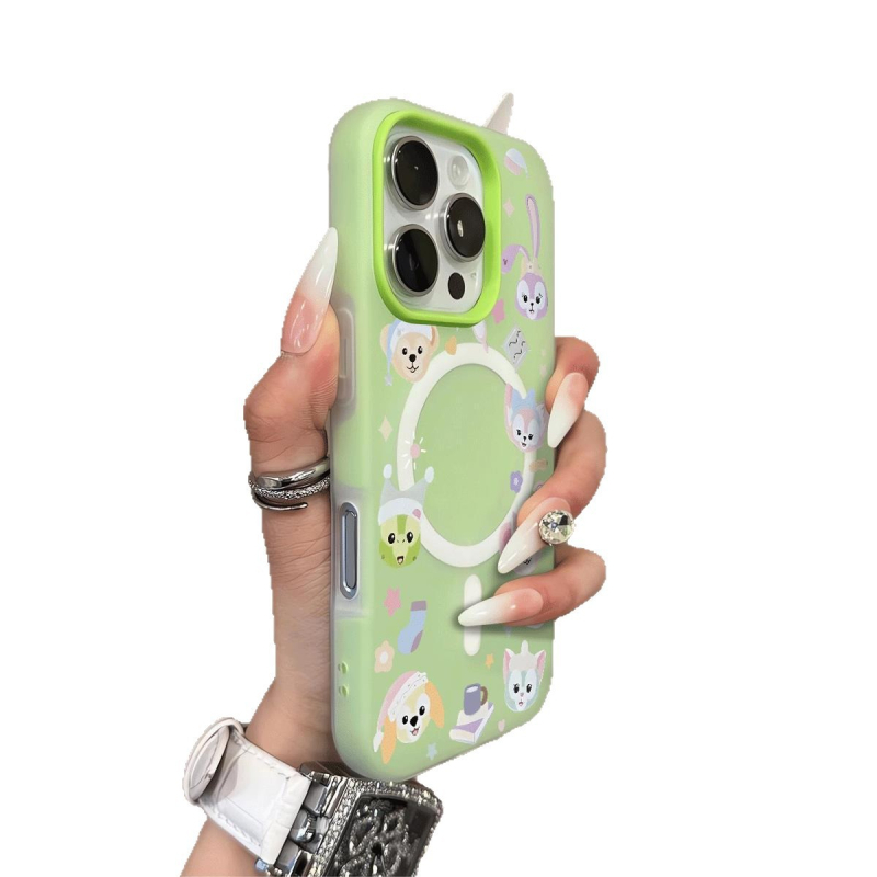 Magnetska 2-u-1 jelly futrola za iPhone 12–14 Pro Max i Pro modele, zaštita od pada, dizajn s likom crtane životinje, mekan okvir i tvrdi akrilni stražnji panel, ručno oslikan završetak