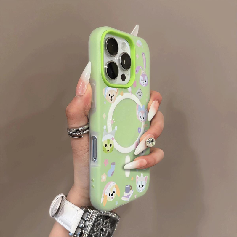 Magnetska 2-u-1 jelly futrola za iPhone 12–14 Pro Max i Pro modele, zaštita od pada, dizajn s likom crtane životinje, mekan okvir i tvrdi akrilni stražnji panel, ručno oslikan završetak