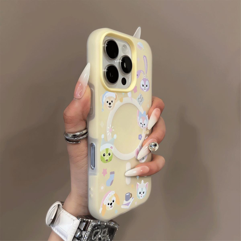 Magnetska 2-u-1 jelly futrola za iPhone 12–14 Pro Max i Pro modele, zaštita od pada, dizajn s likom crtane životinje, mekan okvir i tvrdi akrilni stražnji panel, ručno oslikan završetak