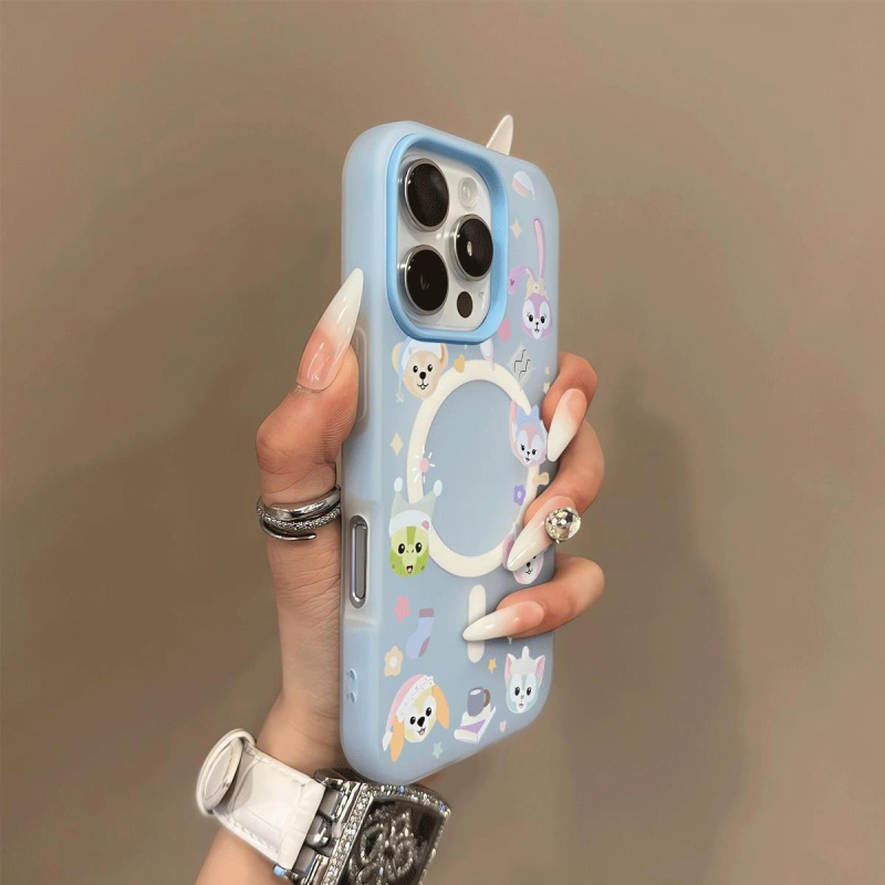 Magnetska 2-u-1 jelly futrola za iPhone 12–14 Pro Max i Pro modele, zaštita od pada, dizajn s likom crtane životinje, mekan okvir i tvrdi akrilni stražnji panel, ručno oslikan završetak