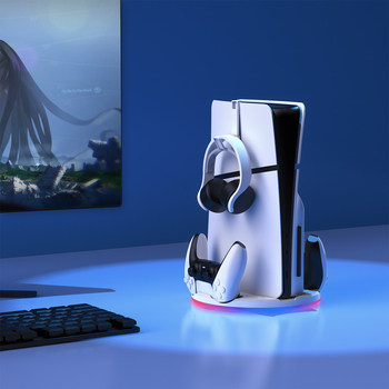 Bază de stocare pentru PS5 Slim și încărcător de controlere, interfață USB-C, material ABS, compatibil cu PS5 Slim, bază compactă