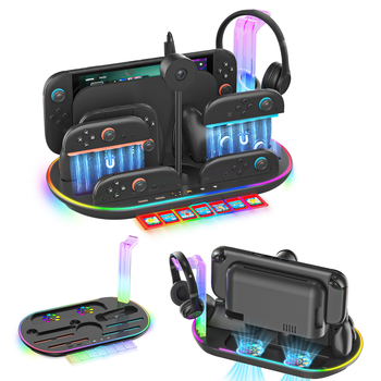 Stație Switch 2 cu spațiu de depozitare și bază de încărcare pentru Joypad, iluminare RGB