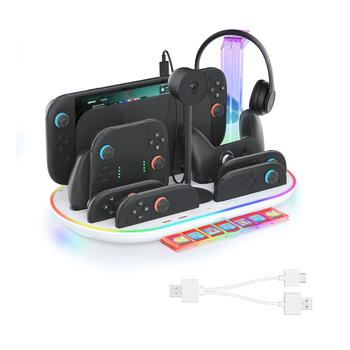 Stație Switch 2 cu spațiu de depozitare și bază de încărcare pentru Joypad, iluminare RGB