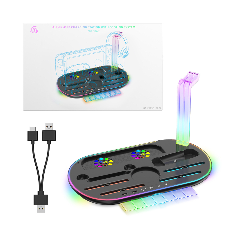 Stație Switch 2 cu spațiu de depozitare și bază de încărcare pentru Joypad, iluminare RGB