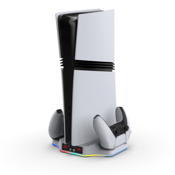 DOBE TP5-3583B bază de răcire PS5 Pro/Slim cu iluminare RGB și încărcare pentru controlere (USB-C, ABS)