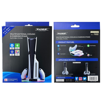 DOBE TP5-3583B bază de răcire PS5 Pro/Slim cu iluminare RGB și încărcare pentru controlere (USB-C, ABS)