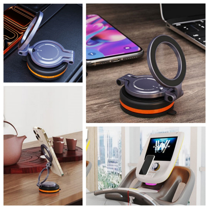 Univerzálny magnetický držiak na telefón do auta, 360° otáčanie, skladací, uchytenie na palubnej doske vákuovou základňou