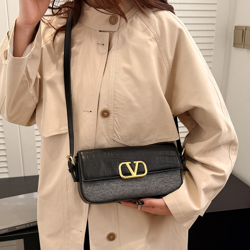 Geantă crossbody pentru femei, din PU, formă orizontală pătrată, închidere cu clapă, buzunar pentru telefon