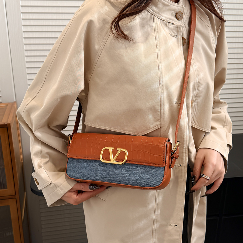 Geantă crossbody pentru femei, din PU, formă orizontală pătrată, închidere cu clapă, buzunar pentru telefon