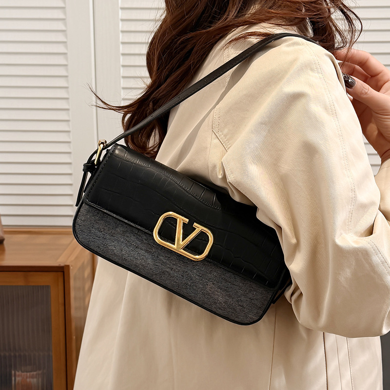 Geantă crossbody pentru femei, din PU, formă orizontală pătrată, închidere cu clapă, buzunar pentru telefon