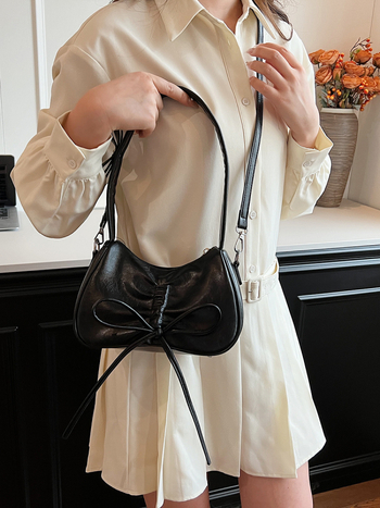 Geantă de umăr PU în stil Dumpling - Formă de tip dumpling, Închidere cu fermoar, buzunar interior cu fermoar și buzunar pentru telefon