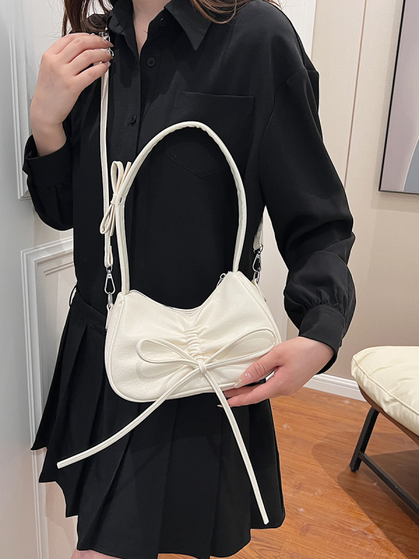 Geantă de umăr PU în stil Dumpling - Formă de tip dumpling, Închidere cu fermoar, buzunar interior cu fermoar și buzunar pentru telefon