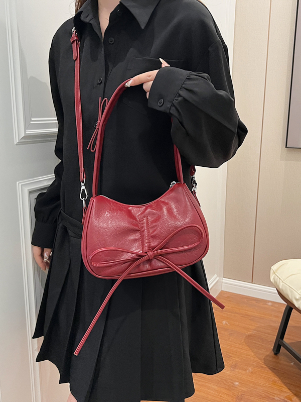 Geantă de umăr PU în stil Dumpling - Formă de tip dumpling, Închidere cu fermoar, buzunar interior cu fermoar și buzunar pentru telefon