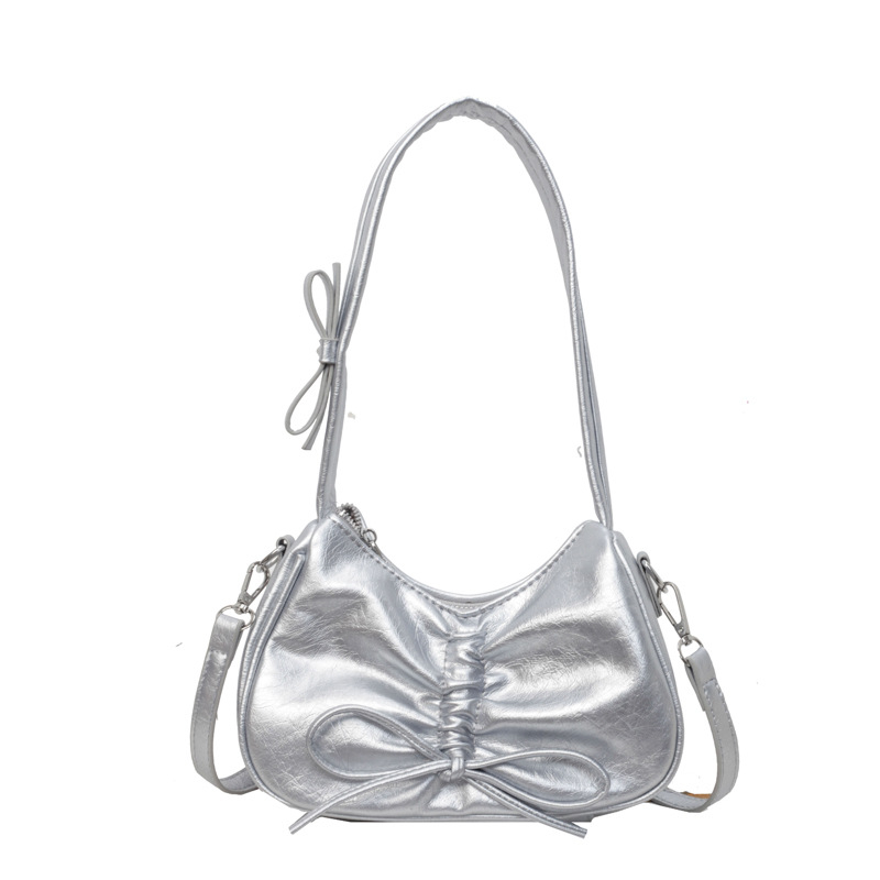 Geantă de umăr PU în stil Dumpling - Formă de tip dumpling, Închidere cu fermoar, buzunar interior cu fermoar și buzunar pentru telefon