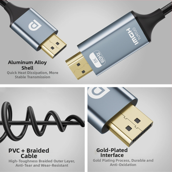 Cablu adaptor DP la HDMI, 8K60Hz, cip CS5563, conectori plătiți cu aur, conductor din cupru, carcasă din aliaj de aluminiu