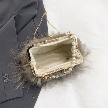 Geantă din pluș, pătrată mică, de mărime medie, închidere cu lacăt, căptușeală din poliester, stil urban