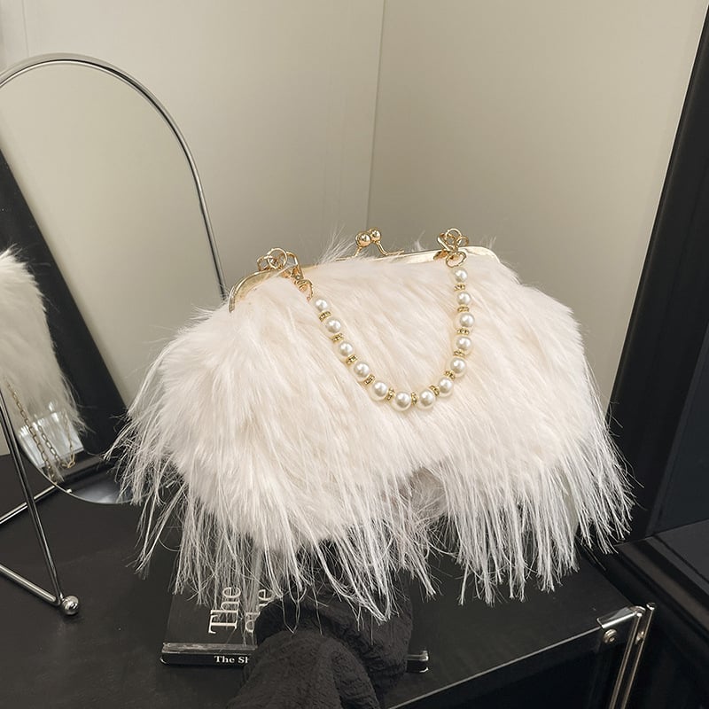 Geantă din pluș, pătrată mică, de mărime medie, închidere cu lacăt, căptușeală din poliester, stil urban