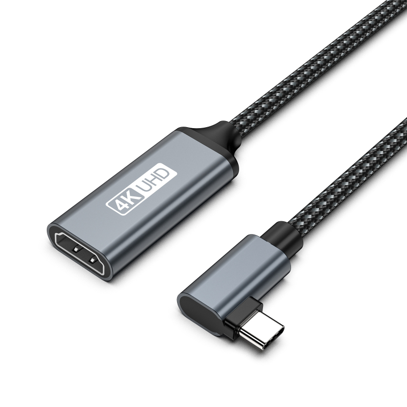 Kábel Type-C na HDMI, uhlový, 4K30Hz, 2m, niklovo potiahnutý bezkyslíkatý meď