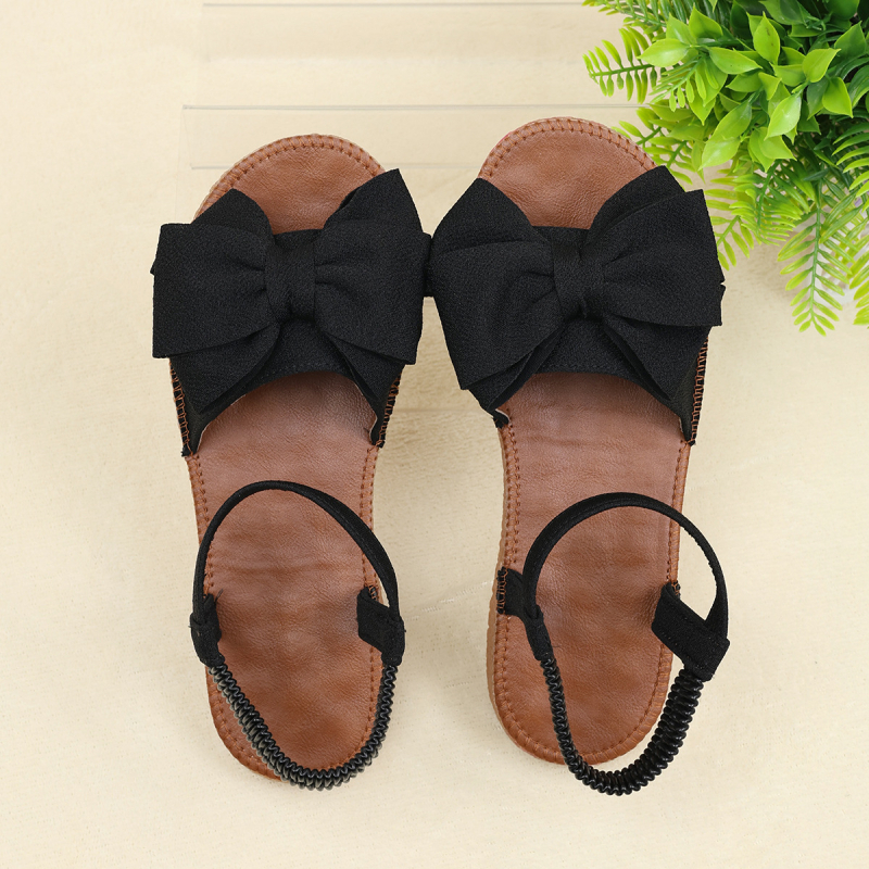 Moteriški plokščios sandalai su elastine juosta, PU viršus, gumos padas, apvali nosis