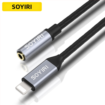 SOYIRI Lightning na 3,5 mm slúchadlový adaptér — zlaté konektory, vodič z bezoxidovej medi, ROHS certifikovaný