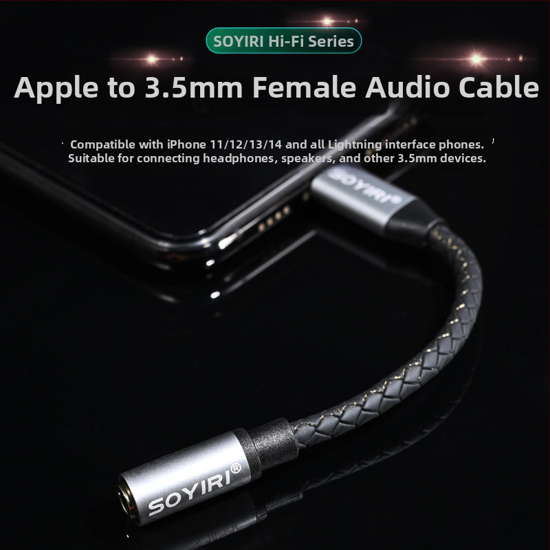 SOYIRI Lightning na 3,5 mm slúchadlový adaptér — zlaté konektory, vodič z bezoxidovej medi, ROHS certifikovaný
