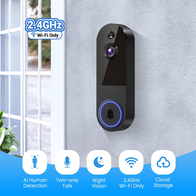 Sonerie vizibilă cu cameră pentru monitorizare la domiciliu — wireless, în timp real, vedere de noapte; baterie 18650, 3,7V, model 90129-1, Ringtone: Ding Dong