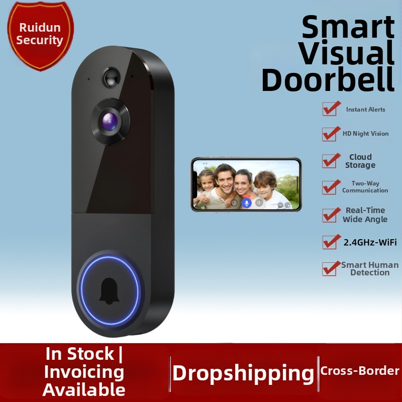 Redzams durvju zvans ar kameru mājas uzraudzībai — bezvadu, reāllaiks, nakts skats; 18650 akumulators, 3,7 V, modelis 90129-1, Ringtone: Ding Dong