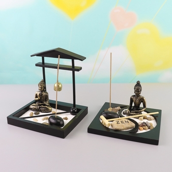 Budas figūra no sveķiem un koka – mikro ainava dekors, Zen smilšu trauciņš, abstrakts Ķīnas stils, sveķu process