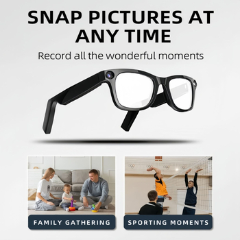 Ochelari inteligenți AI cu cameră de 20 MP, 32 GB memorie, baterie 390 mAh, greutate 42 g, rază wireless 5–10 m