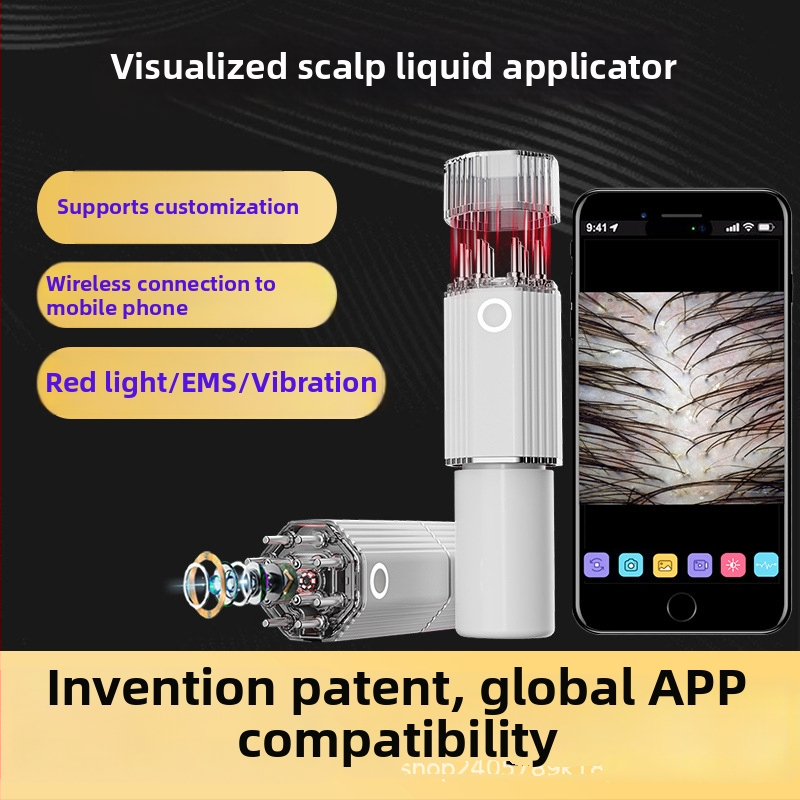 Vizualais galvas ādas aplikators ar HD kameru, mikrostrāvas masāža, 3 pakāpes vibrācija, sarkanās gaismas terapija; modelis YC-2418(C8); svars 275 g; komplektā masāžas aplikators, datu kabelis, instrukcijas