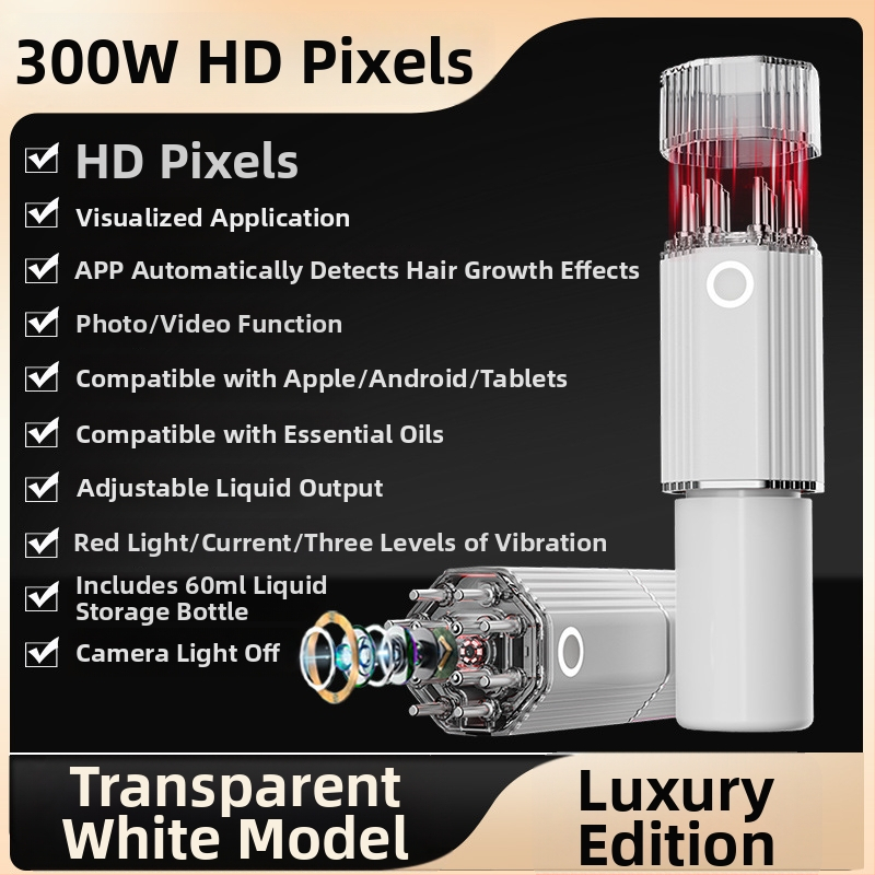 Vizualais galvas ādas aplikators ar HD kameru, mikrostrāvas masāža, 3 pakāpes vibrācija, sarkanās gaismas terapija; modelis YC-2418(C8); svars 275 g; komplektā masāžas aplikators, datu kabelis, instrukcijas