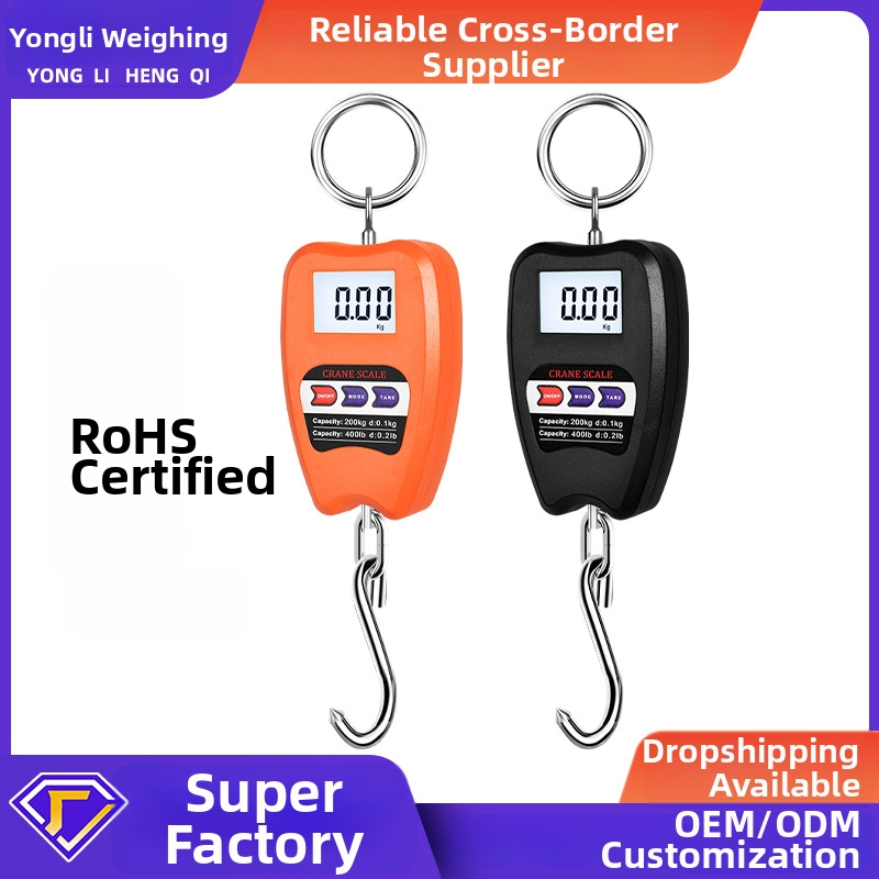 Elektronická žeriavová váha s hákom, rozsah 0–200 kg, model OCS-200, ABS puzdro, napájaná batériami (2x AAA)